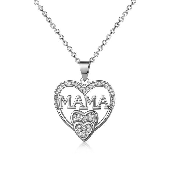 Silver MAMA‎ Heart Necklace – Sparkly Jewelry Gift for Mom, Mother’s Day Present - Picture 1 of 1